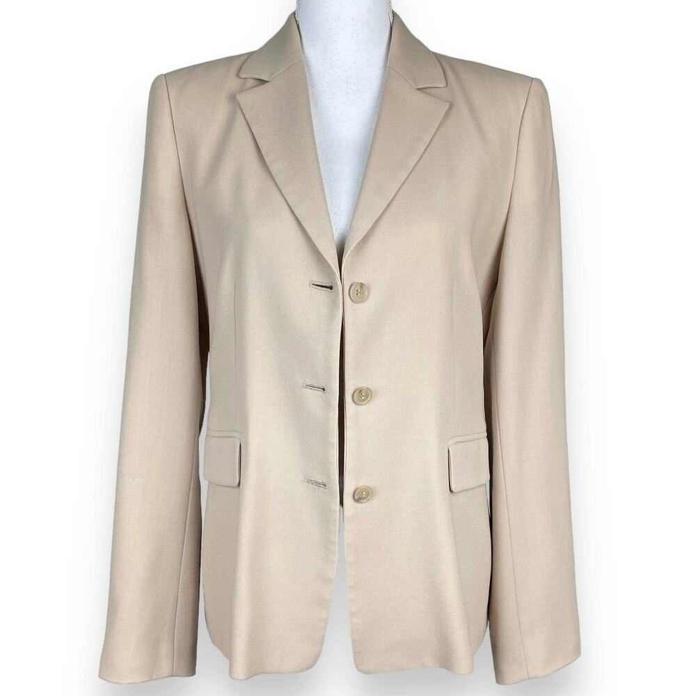 J Crew Vintage 100% Wool Suiting Blazer Women's 10 Beige Minimalist